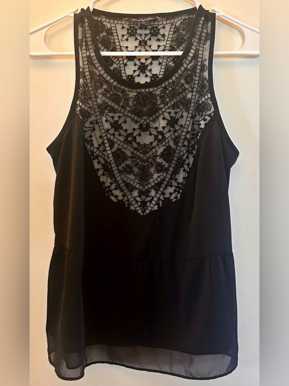 Y2K American Eagle Outfitters Black Lace Yoke Tank Top